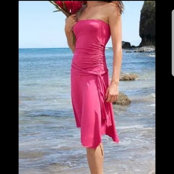 Island importer Medium tube top dress mermaid ruffles‎ NWT magenta bright pink M - Picture 1 of 12